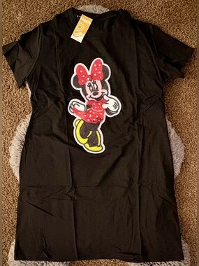 Black Minnie Mouse Graphic Tee Dress - Red Bow